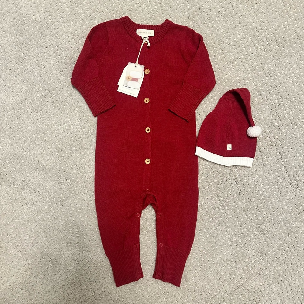 NWT Elegant Baby Santa knit onesie